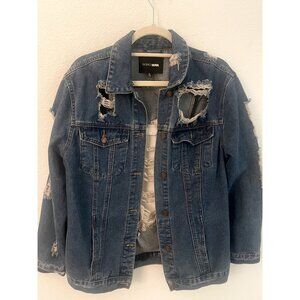 Fashion Nova Drstroyed Denim Jacket Sz XL